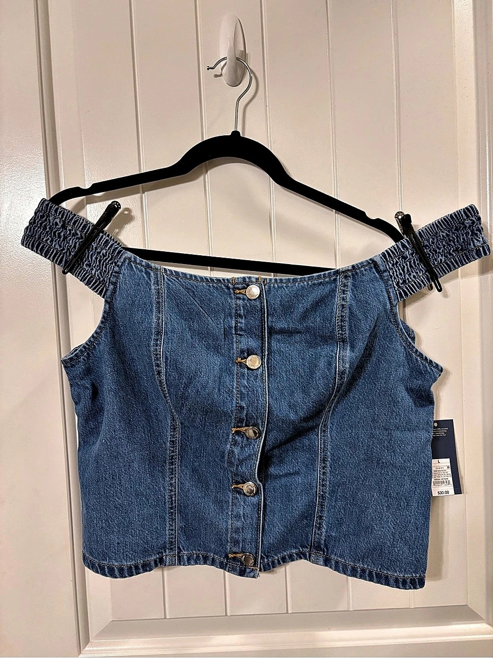 Universal Thread Off-the-Shoulder Denim Top Blue Size Large